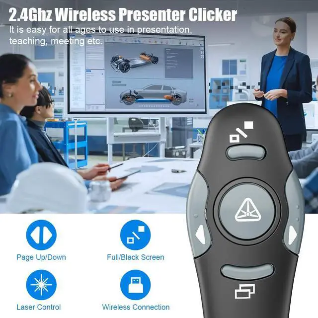 Alt view image 2 of 7 - Presentation Clicker Wireless Presenter Remote Clicker for PowerPoint Presentations with Red Pointer, PowerPoint Clicker Slide Advancer for Mac/Windows/Google Slide/PPT.