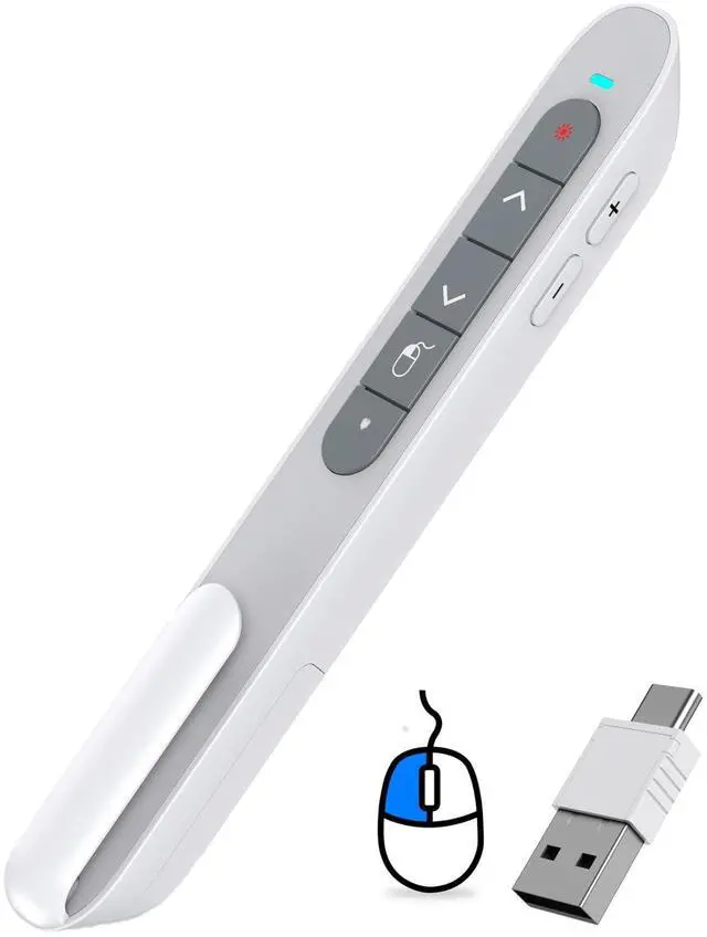 Main image of Wireless Presentation Remote with Air Mouse White, RF 2.4GZ Rechargeable USB C Slide Clicker for Powerpoint Presentations for Laptop/Computer/MAC