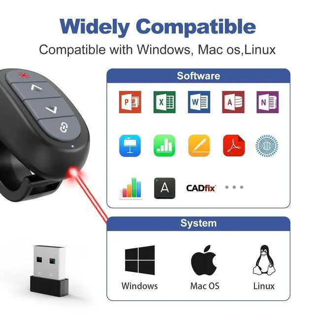 Alt view image 7 of 7 - Presentation Clicker PowerPoint Wireless Presenter Remote: Laser Pointer Computer Clickers, Hyperlink Finger Ring Project Power Point PPT Clicker for Mac Laptop Office, Slideshow Google Slide Advancer