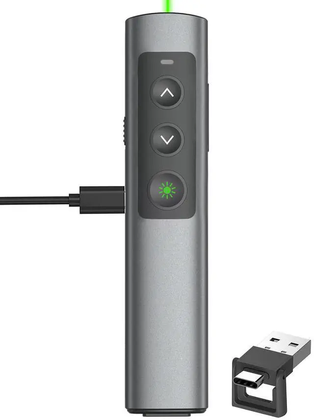 Main image of Rechargeable Green Laser Pointer Presentation Clicker for Laptop PowerPoint, USB-A USB-C Wireless Presenter Remote Power Point Clicker for Computer/Mac/PPT/Slideshow/Google Slide Advancer