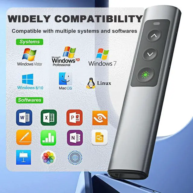 Alt view image 7 of 7 - Rechargeable Green Laser Pointer Presentation Clicker for Laptop PowerPoint, USB-A USB-C Wireless Presenter Remote Power Point Clicker for Computer/Mac/PPT/Slideshow/Google Slide Advancer