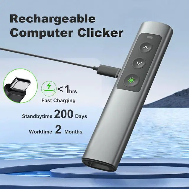 Alt view image 6 of 7 - Rechargeable Green Laser Pointer Presentation Clicker for Laptop PowerPoint, USB-A USB-C Wireless Presenter Remote Power Point Clicker for Computer/Mac/PPT/Slideshow/Google Slide Advancer
