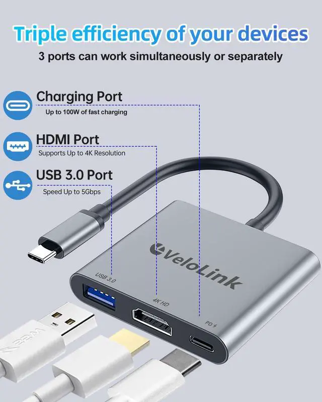 Alt view image 2 of 7 - Usbc to hdmi Adapter,hdmi to USB c with 100W PD & USB 3.0,4K HDMI to Typec Adapter, USB C Hub Multiport AV Converter Compatible with MacBook,Laptops, iPhone,PC, Nintendo Switch,steam Deck, rog Ally
