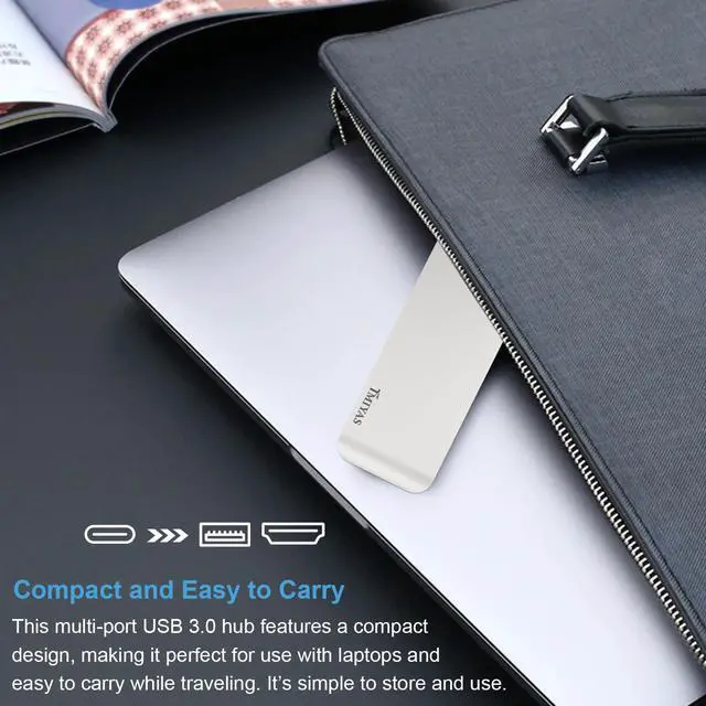 Alt view image 6 of 7 - USB C Hub with HDMI, 4-in-1 Multiport Adapter with 4K Output, 3 USB 3.0 Data Ports, Portable Aluminum USB-C Hub for Laptop, MacBook Pro, Air, HP, Dell,Surface