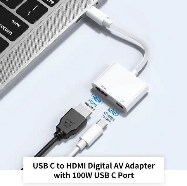 Alt view image 3 of 7 - USB-C to HDMI Adapter 4K@120Hz for iPhone 15 16 17 MacBook Pro Air iPad Pro, MFi Certified USB 3.1 Type C Digital AV HDMI 2.0 Cord Compatible with Samsung Galaxy S25/S24/S23 and More