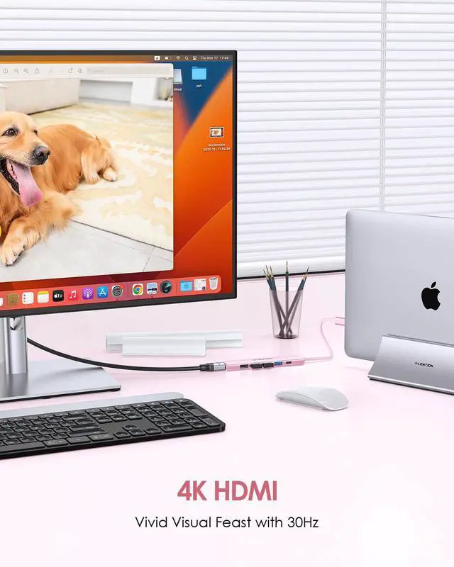 Alt view image 4 of 7 - USB C Hub Multiport Adapter with 100W Charging, 4K HDMI, 4 USB-A Data Ports, Type C Hub for 2016-2026 MacBook Pro/Air/Neo, Surface, Chromebook, USB Splitter for iPhone 15-17 (CH17, Rose Gold)