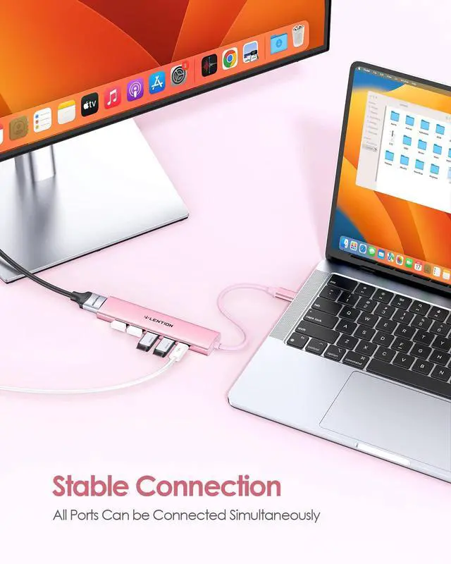 Alt view image 7 of 7 - USB C Hub Multiport Adapter with 100W Charging, 4K HDMI, 4 USB-A Data Ports, Type C Hub for 2016-2026 MacBook Pro/Air/Neo, Surface, Chromebook, USB Splitter for iPhone 15-17 (CH17, Rose Gold)