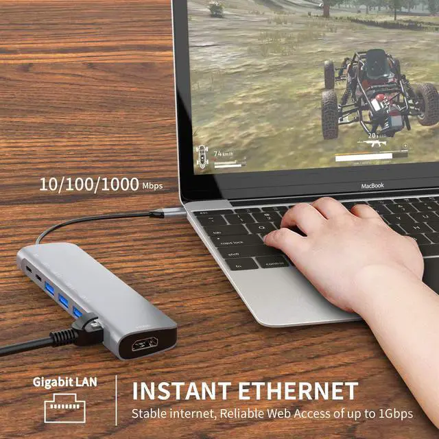 Alt view image 5 of 6 - USB C Hub Multiport Adapter, 9 in 1 Docking Station Laptop with HDMI, Ethernet, 100W PD, 3 USB 3.0 Ports, USB-C Data Port, SD/TF Card Reader, Compatible with MacBook Pro/Air/Dell XPS/Lenovo