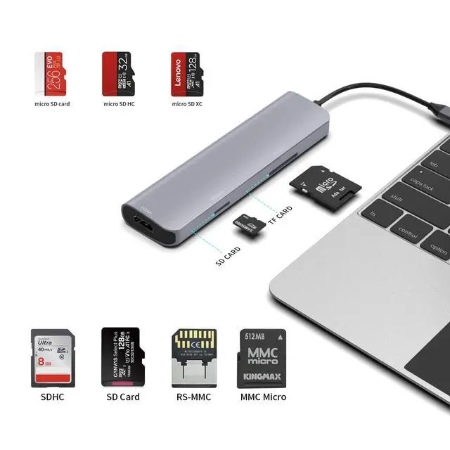 Alt view image 6 of 6 - USB C Hub Multiport Adapter, 9 in 1 Docking Station Laptop with HDMI, Ethernet, 100W PD, 3 USB 3.0 Ports, USB-C Data Port, SD/TF Card Reader, Compatible with MacBook Pro/Air/Dell XPS/Lenovo