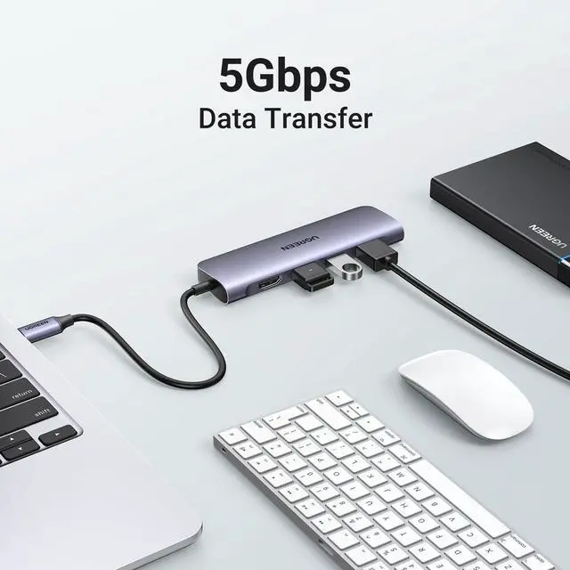 Alt view image 3 of 7 - Revodok USB C Hub 6 in 1 USB C Dongle 4K HDMI, 3 USB 3.0 Ports, SD/TF Card Reader Compatible with MacBook Pro, MacBook Air, iPad, iPhone 16 15 Pro/Pro Max. Space Grey