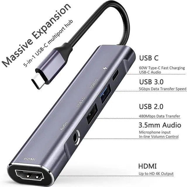 Alt view image 2 of 7 - USB C to HDMI Adapter Dex Dock for Galaxy S25/S24/S23/S22/Note20/TabS9/S8/S7,Type-c hub with 3.5mm Audio Jack,4K HDMI,USB3.0,PD 60W,Adapter for iPhone 15/iPad Air 4/5,iPad mini 6,Nintendo Switch1