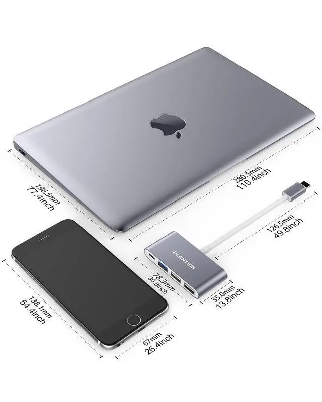 Alt view image 5 of 6 - 4-in-1 USB-C Hub with Type C, USB 3.0, USB 2.0 for 2025-2016 MacBook Pro (M1-M5), iPhone 17-15 New Mac Air/Surface, ChromeBook, More, Multiport Charging & Connecting Adapter (C13, Space Gray)