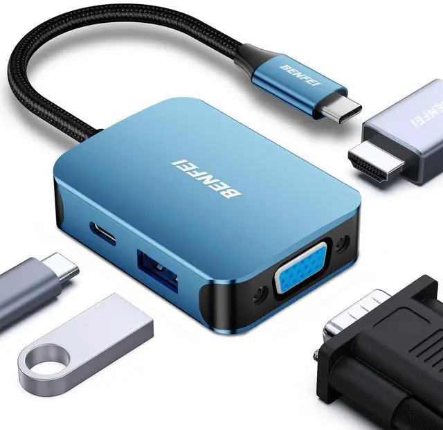 Main image of USB C HUB 4-in-1, USB Type-C to HDMI VGA Adapter, USB C to USB Adapter, USB Type-C Power Delivery, Compatible with iPhone 15 Pro/Max, MacBook Pro/Air 2023, iPad Pro, iMac, S23, XPS 17