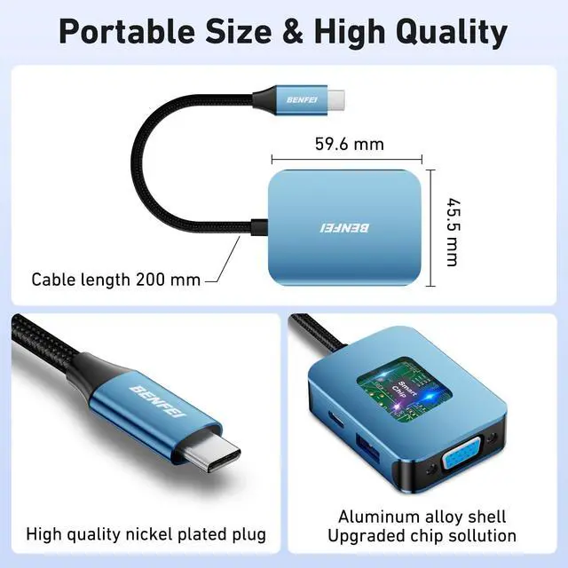 Alt view image 7 of 7 - USB C HUB 4-in-1, USB Type-C to HDMI VGA Adapter, USB C to USB Adapter, USB Type-C Power Delivery, Compatible with iPhone 15 Pro/Max, MacBook Pro/Air 2023, iPad Pro, iMac, S23, XPS 17