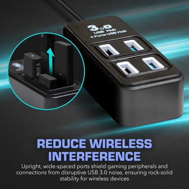 Alt view image 2 of 7 - 4 Port USB Hub, Dongle USB 3.0 Hub for Wireless Interference Reduction for Gaming, Stable Connection & Lag-Free for Mouse, Keyboard, Headset, Compatible with PC, Mac, Xbox, PlayStation