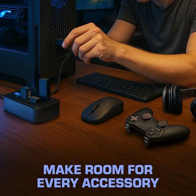 Alt view image 5 of 7 - 4 Port USB Hub, Dongle USB 3.0 Hub for Wireless Interference Reduction for Gaming, Stable Connection & Lag-Free for Mouse, Keyboard, Headset, Compatible with PC, Mac, Xbox, PlayStation