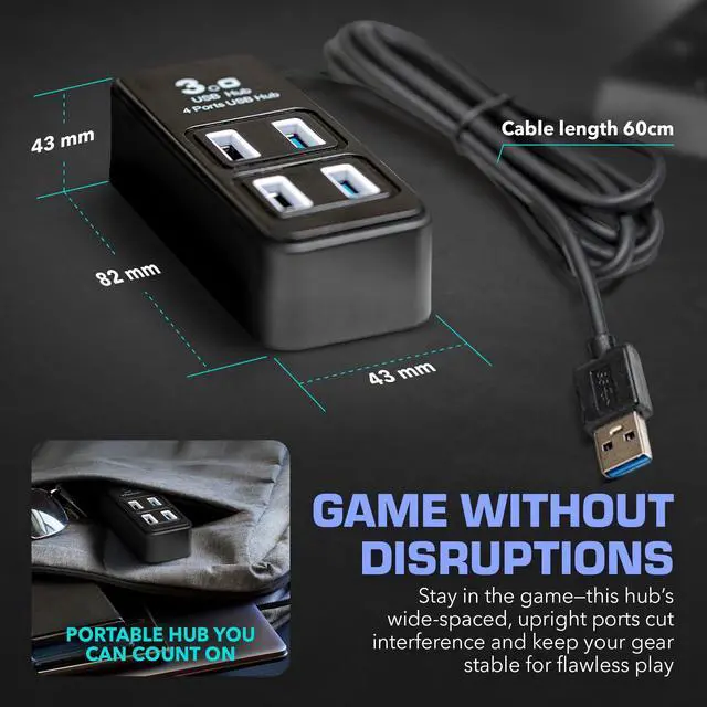 Alt view image 6 of 7 - 4 Port USB Hub, Dongle USB 3.0 Hub for Wireless Interference Reduction for Gaming, Stable Connection & Lag-Free for Mouse, Keyboard, Headset, Compatible with PC, Mac, Xbox, PlayStation