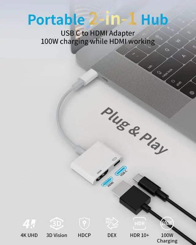 Alt view image 2 of 7 - USB C to HDMI Adapter for iPhone 15/16/17,Digital AV Audio Dongle, 4K Video & Audio Sync Screen Converter with 100W Fast Charge, Type C to HDMI Adapter for iPhone 15, iPhone 16, MacBook, iPad,Galaxy