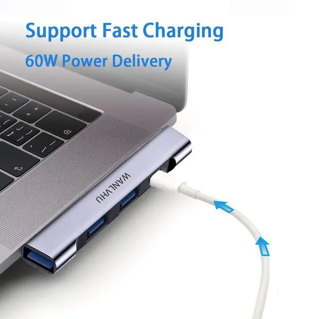 Alt view image 4 of 7 - USB C Hub for Laptop, Portable USB C Splitter Multiport Adapter with Type-C Charging Port and USB 3.0 Port for MacBook Pro/Air, Surface Pro, Keyboard, Flash Drive