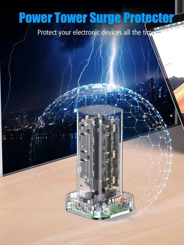 Alt view image 5 of 7 - Flat Plug Power Strip Tower Surge Protector, 10FT Flat Extension Cord with Multiple Outlets, 12 AC Outlets, 4 USB Ports (2 USB C) Charging Station for Office Home Dorm Room Travel (Black)