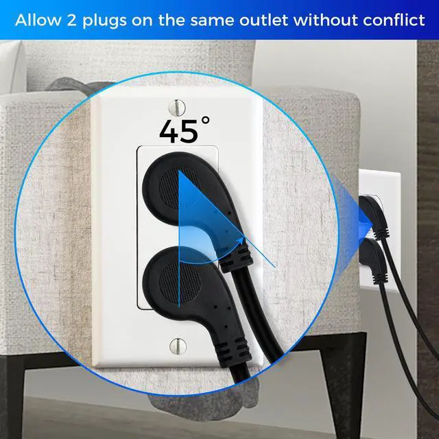 Alt view image 5 of 6 - 8 Inch Short Power Extension Cord 5Pack,45-Degree Low Profile Flat Plug 3-Prong Male to Female Heavy Duty Grounded Power Extension Cable Outlet Saver Socket Adapter, ETL Listed, 16AWG, SJTW 13A 1625W