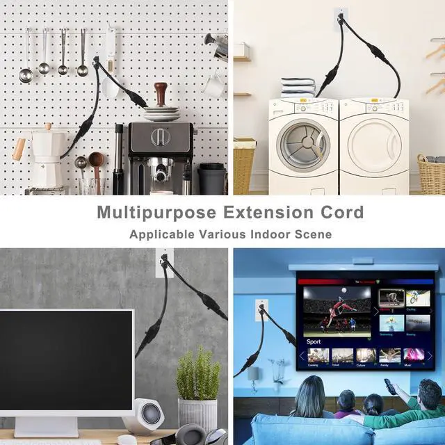 Alt view image 5 of 7 - Short Power Extension Cord - 15A 6 Inch 3 Prong Outlet Saver, 1875W 14AWG/3C SJTW Heavy Duty Power Cord Extension Cable (NEMA 5-15P to NEMA 5-15R) Indoor/Outdoor Use, Black 4-Pack