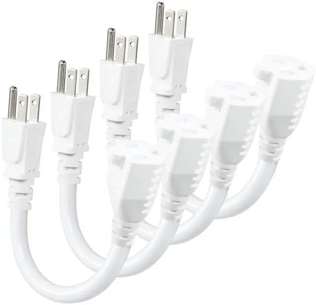 Main image of Short Power Extension Cord - 15A 6 Inch 3 Prong Outlet Saver, 1875W 14AWG/3C SJTW Heavy Duty Power Cord Extension Cable (NEMA 5-15P to NEMA 5-15R) Indoor/Outdoor Use, White 4-Pack