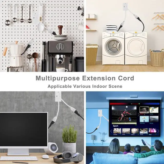 Alt view image 4 of 7 - Short Power Extension Cord - 15A 6 Inch 3 Prong Outlet Saver, 1875W 14AWG/3C SJTW Heavy Duty Power Cord Extension Cable (NEMA 5-15P to NEMA 5-15R) Indoor/Outdoor Use, White 4-Pack