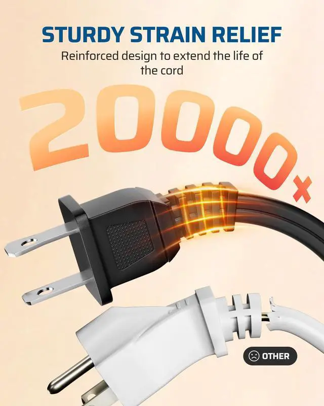 Alt view image 6 of 7 - 6FT Extension Cord, 2 Prong Extension Cord 3 Outlet with Dustproof Sliding Covers, SPT-2 AWG16/2 Power Cable for Indoor Use, 13A/125V/1625W, Black, ETL Listed, 2 Pack