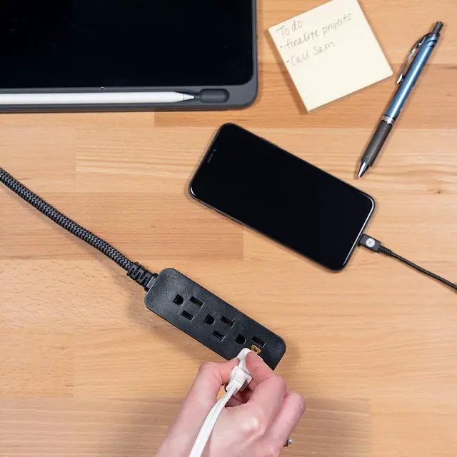 Alt view image 7 of 7 - 3-Outlet Power Strip Mini Extension Cord with Multiple Outlets 5 Inch Braided Short Cord Extension Cord Grounded Flat Plug Extension Cord ETL Listed 2 Pack Black 53240