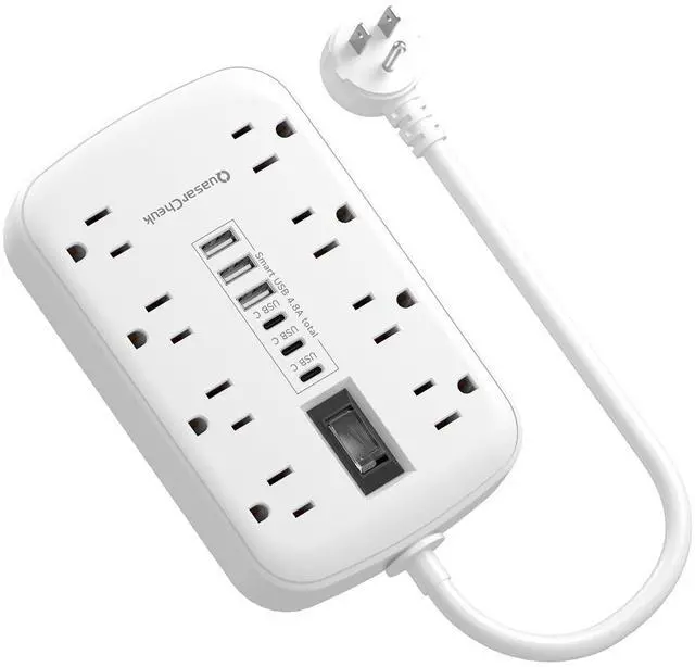 Main image of Short Extension Cord 1 ft, Small Power Strip Flat Outlet Extender Surge Protector with 8 AC Outlets 6 USB (5V/4.8A 24W), Mini Extension Cord Flat Wall Plug for Home Office Dorm Kitchen Bathroom