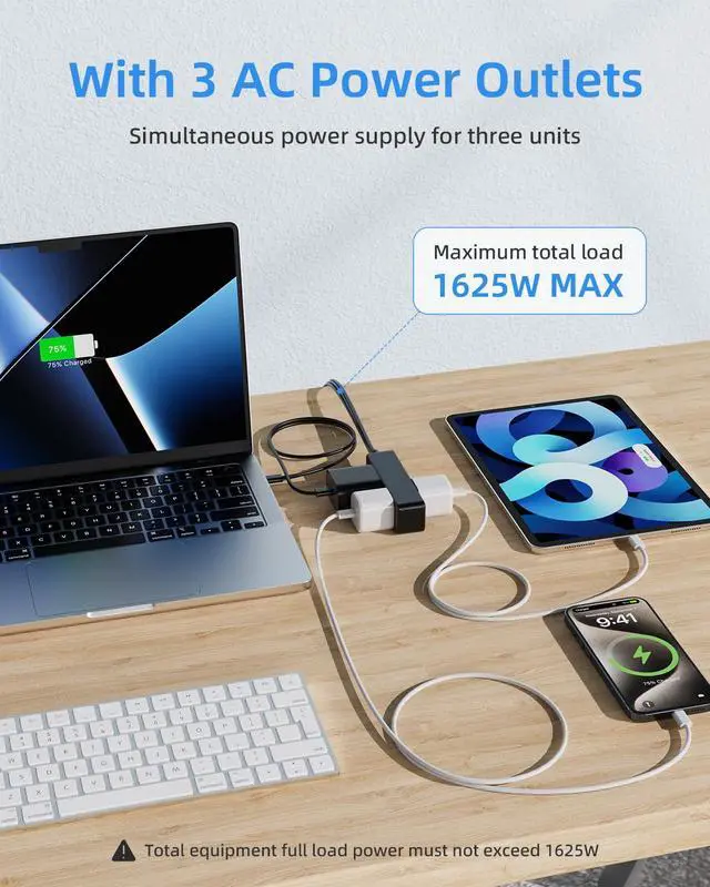 Alt view image 6 of 7 - Flat Plug Extension Cord with 3 Outlets - 8Ft Low Profile Indoor 3 Prong Grounded Power Strip for Home Office & Travel - 16 AWG 13A/1625W, Black