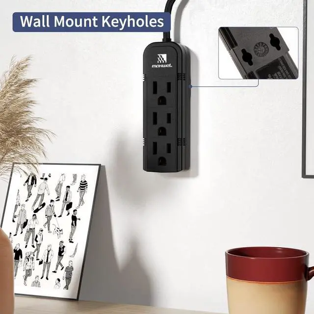 Alt view image 4 of 7 - 2Pack Small Power Strip Black Outlet - 1FT Heavy Duty Power Extension Cord, Mini Size Portable 3 Outlet Power Strip for Office,Computer,Home Accessories,Travel,ETL Listed (13a/125v/60hz/1625w)