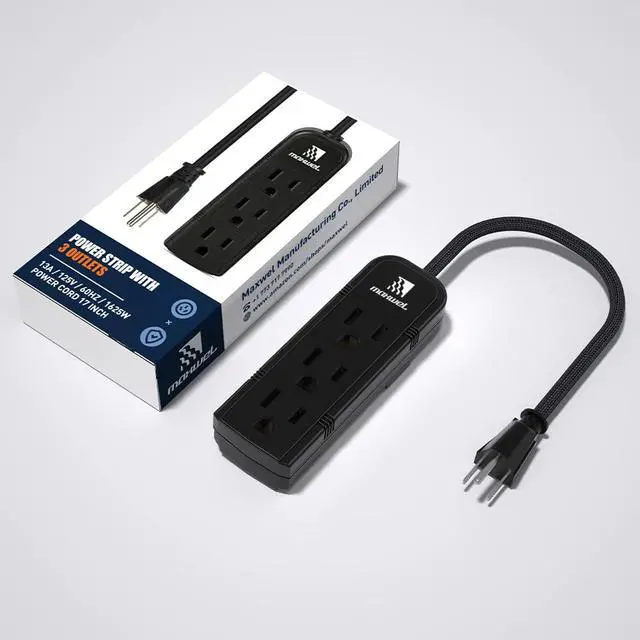Alt view image 7 of 7 - 2Pack Small Power Strip Black Outlet - 1FT Heavy Duty Power Extension Cord, Mini Size Portable 3 Outlet Power Strip for Office,Computer,Home Accessories,Travel,ETL Listed (13a/125v/60hz/1625w)