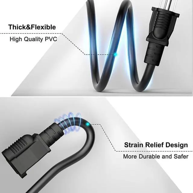 Alt view image 3 of 5 - 2 Pack 8FT Extension Cord 3 Prong 16 Gauge AWG Heavy Duty Power Cord, NEMA 5-15P to NEMA 5-15R ETL Listed, 8 Feet Power Cable for Home Office Indoor and Outdoor Use