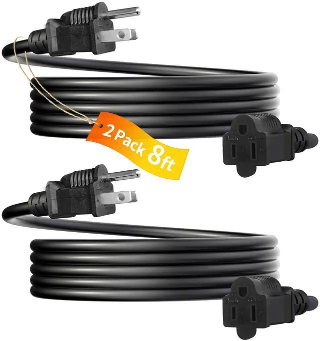 Main image of 2 Pack 8FT Extension Cord 3 Prong 16 Gauge AWG Heavy Duty Power Cord, NEMA 5-15P to NEMA 5-15R ETL Listed, 8 Feet Power Cable for Home Office Indoor and Outdoor Use