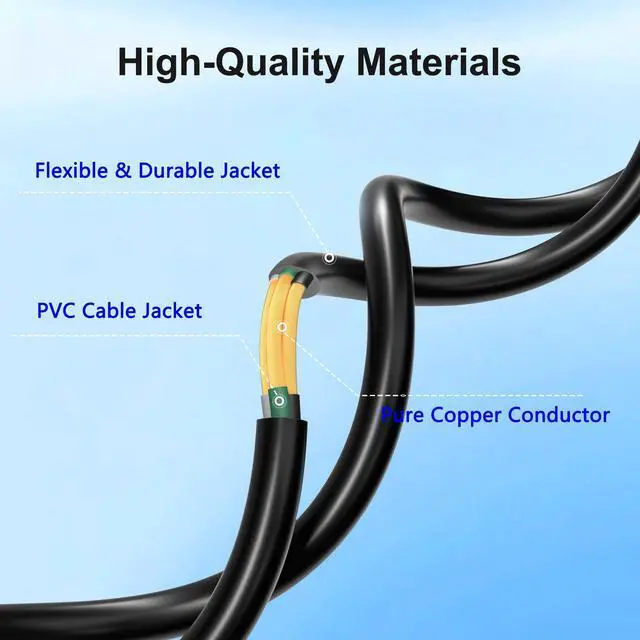 Alt view image 2 of 5 - 2 Pack 8FT Extension Cord 3 Prong 16 Gauge AWG Heavy Duty Power Cord, NEMA 5-15P to NEMA 5-15R ETL Listed, 8 Feet Power Cable for Home Office Indoor and Outdoor Use