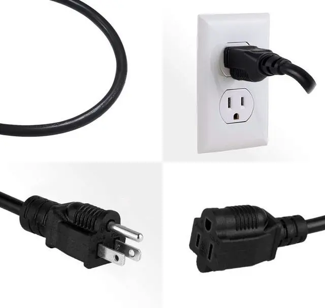 Alt view image 5 of 5 - 2 Pack 8FT Extension Cord 3 Prong 16 Gauge AWG Heavy Duty Power Cord, NEMA 5-15P to NEMA 5-15R ETL Listed, 8 Feet Power Cable for Home Office Indoor and Outdoor Use