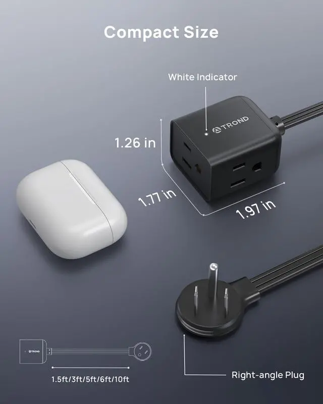 Alt view image 6 of 7 - Short Flat Extension Cord 3ft - Right Angled Flat Plug Power Strip, ETL Listed, 3 Plug Extension Outlets, Three Prong, 16 Gauge Wire, 13A, Small for Indoor Home Office Cruise Ship Travel, Black