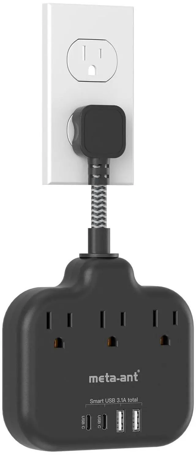 Main image of Short Extension Cord 3 Inch, Flat Plug Small Power Strip with 3 AC & 4 USB(1 USB-C), 1875W/15A, Multi Plug Outlet Extender, Non-Surge Protection for Cruise Travel Dorm Kitchen, Black