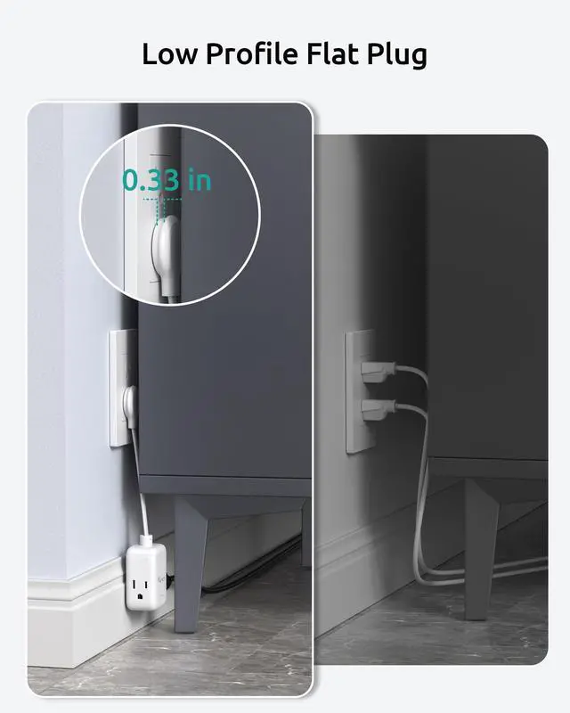 Alt view image 2 of 7 - Short Extension Cord 6 Inch, 3 Outlet Extender with 900J Surge Protector, 15A/1875W, ETL Listed, 3 Prong Grounded Plug Outlet Splitter for Travel Kitchen Bathroom Office Tight Spaces, White