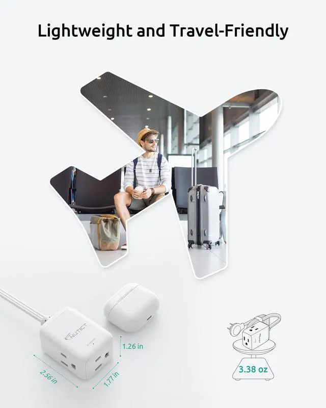 Alt view image 4 of 7 - Short Extension Cord 6 Inch, 3 Outlet Extender with 900J Surge Protector, 15A/1875W, ETL Listed, 3 Prong Grounded Plug Outlet Splitter for Travel Kitchen Bathroom Office Tight Spaces, White