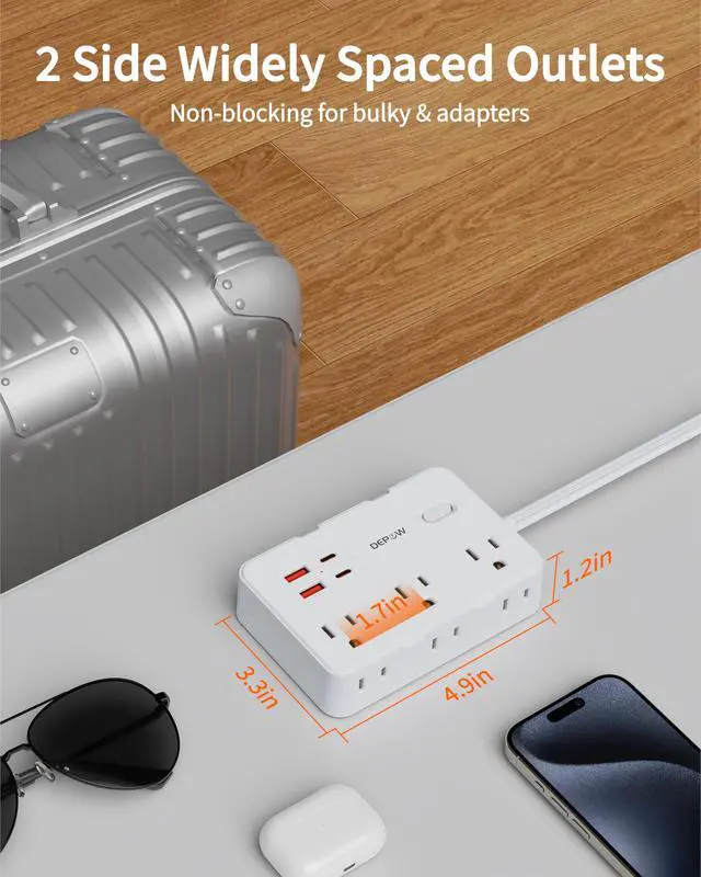 Alt view image 4 of 7 - Surge Protector Power Strip with Flat Plug, 5 FT Extension Cord with 6 AC Outlets 4 USB Ports(2 USB-C),1050J Surge Protection, Wall Mountable Charging Station for Office, Home, White