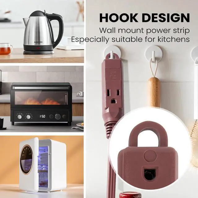 Alt view image 7 of 7 - 3-Outlets Flat Plug Extension Cord Outlet Extender, UL Certified, Indoor Extension Cord 16 Gauge 8FT Brown 3 Prong, 16/3 SPT-3 13A Power Strip