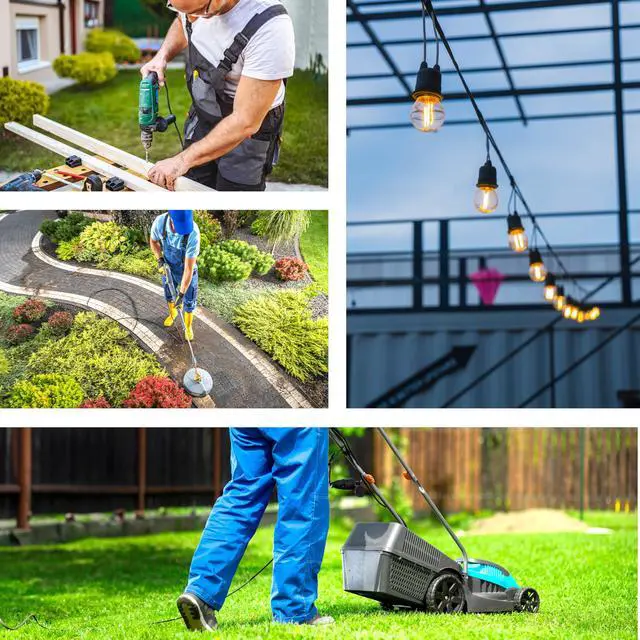 Alt view image 7 of 7 - 10ft Black Extension Cord, 16/3 SJTW Heavy-Duty, 10' Cable 3-Prong Grounded Plug, Weather-Resistant Power Strip, UL Listed, 13 Amp/1625 Watt Capacity, 10-Foot Extension Cords for Indoor/Outdoor