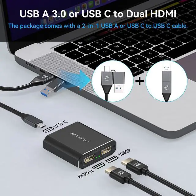 Alt view image 5 of 7 - USB to Dual HDMI Splitter DisplayLink Adapter HDMI Splitter for Dual Monitors with Extended Display 4K@30Hz and 1080P@60Hz Output for Windows Mac Vista