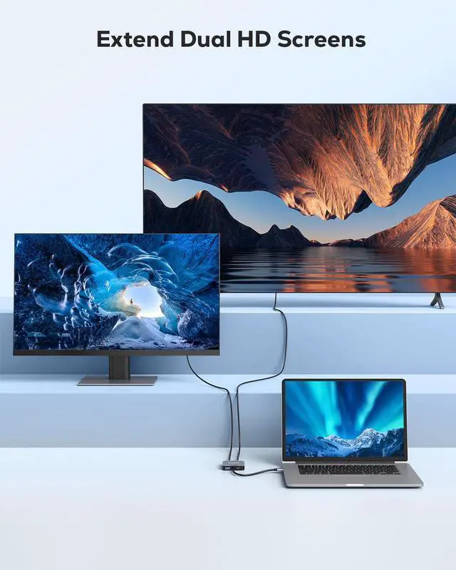 Alt view image 2 of 7 - USB to HDMI Adapter, USB 3.0 to Dual HDMI Adapter with USB 3.0 Port, Audio Video Graphics Converter Cable for Laptop Monitor Desktop TV, Compatible with Mac OS, Windows