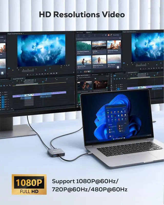 Alt view image 3 of 7 - USB to HDMI Adapter, USB 3.0 to Dual HDMI Adapter with USB 3.0 Port, Audio Video Graphics Converter Cable for Laptop Monitor Desktop TV, Compatible with Mac OS, Windows