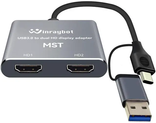 Main image of USB to HDMI Adapter for 2 Monitors-USB3.0 to Dual hdmi for 3 Monitors-USB to HDMI with Two HD Displau Supports Mac & Windows/Dual HDMI Extender -External Video & Graphics Card Adapter