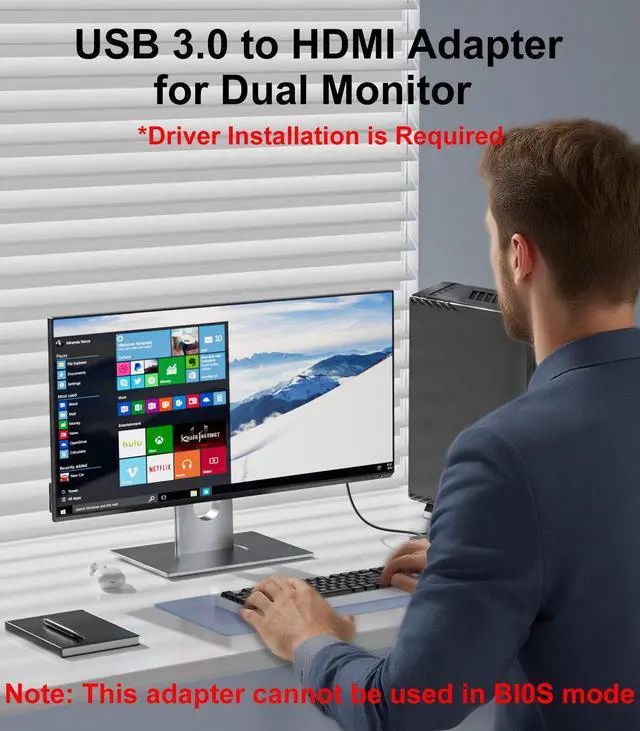 Alt view image 7 of 7 - USB to Dual HDMI Adapter 1080P 60Hz, USB A 3.0 to HDMI Adapter for Laptop, PC, Desktop, Compatible with Mac OS, Windows 7/8/10/11 - Requires Driver Installation